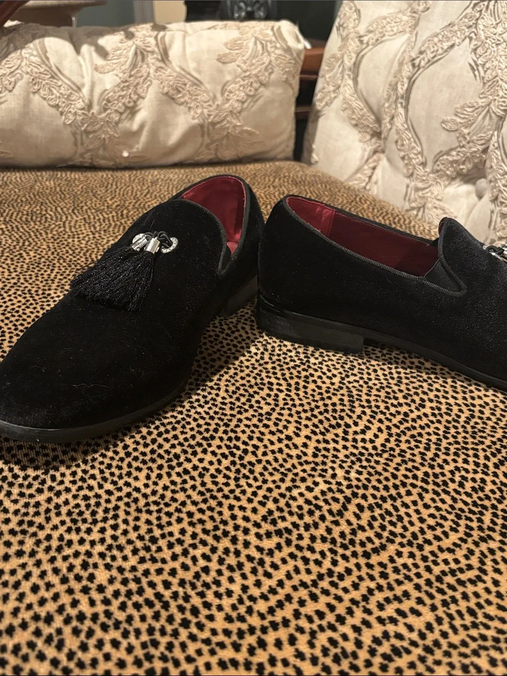 Jump Black Velvet Tassel Loafers with Silver Accents